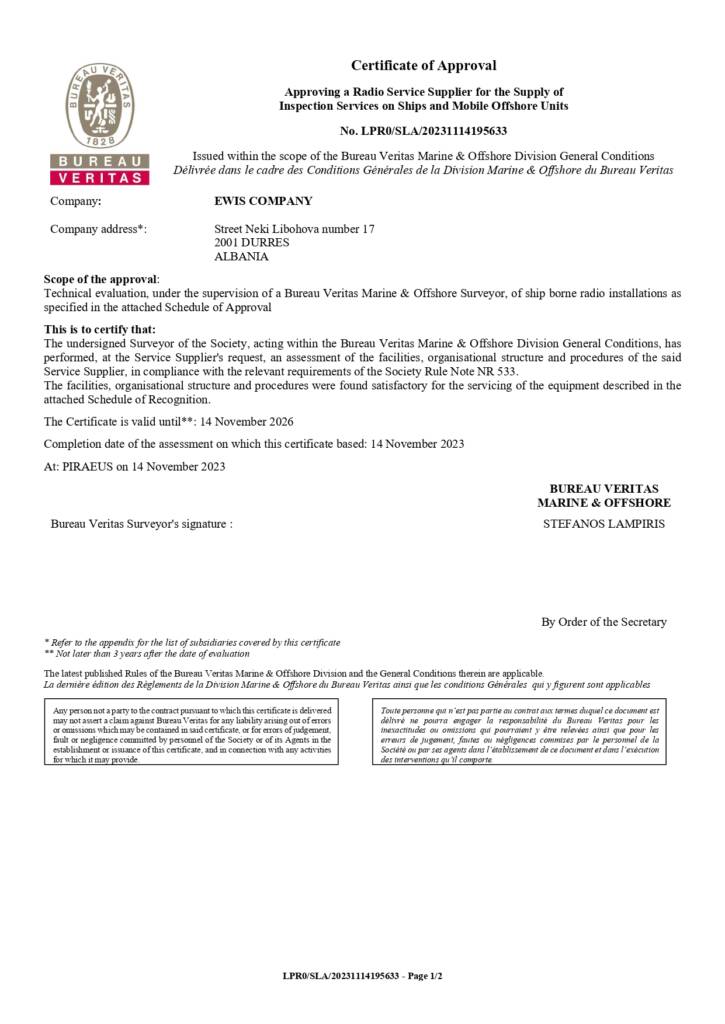 BV CERTIFICATE GMDSS page 0001